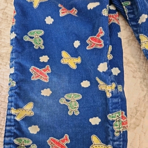 Vintage OshKosh B'gosh Blue Airplanes Flying Corduroy Overalls Made USA Sz 3T - Picture 9 of 12
